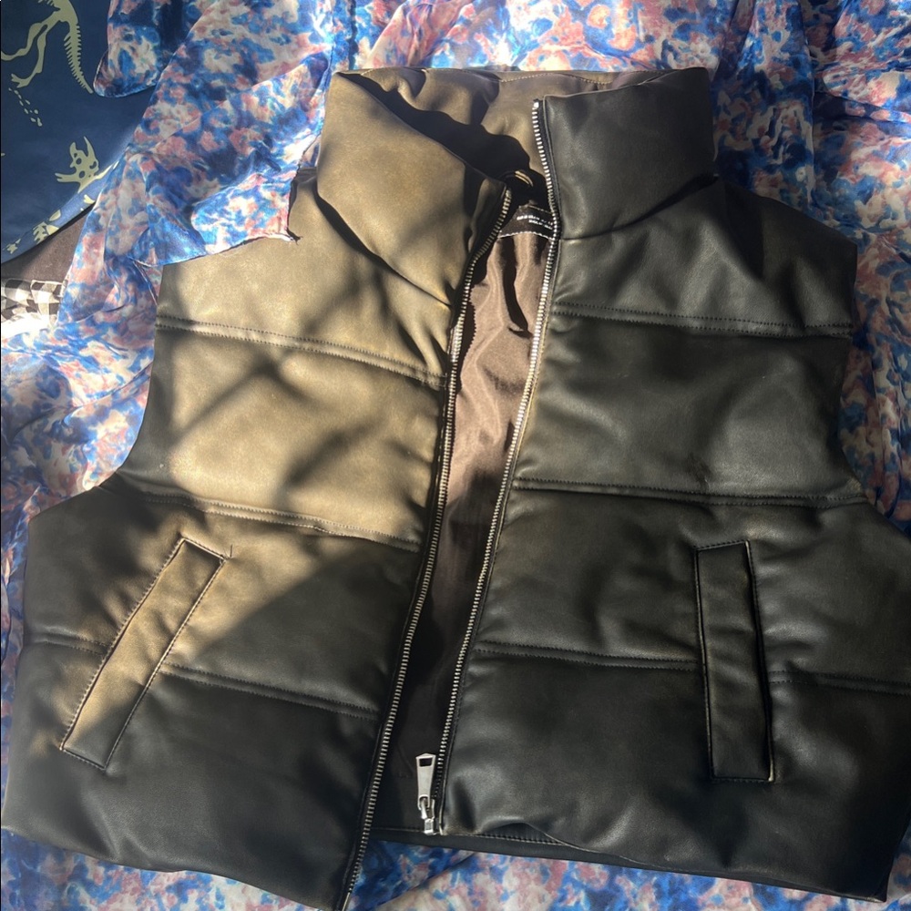 Zara Black Faux Leather Puffer Vest